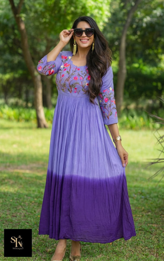 Ombre Charm – Cotton French Knot Gown (Lavender)