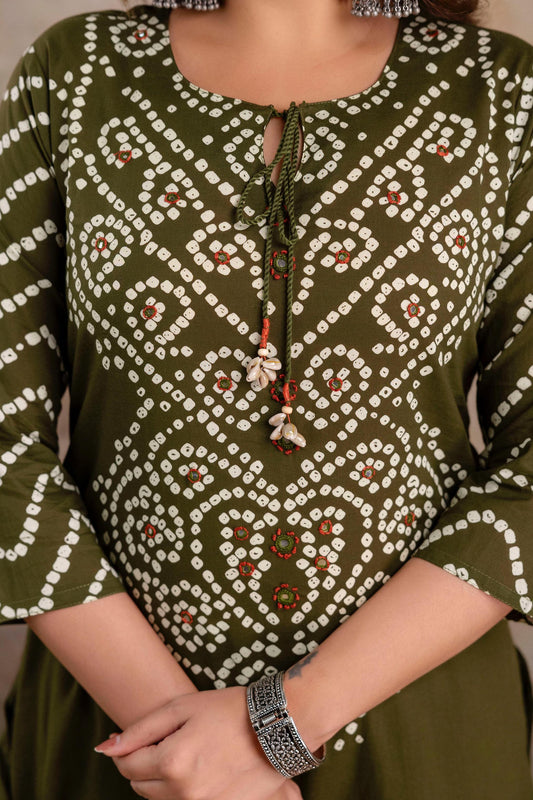 Bandhani Bliss – Festive Kurta Set (Mint green)