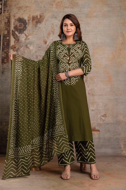 Bandhani Bliss – Festive Kurta Set (Mint green)