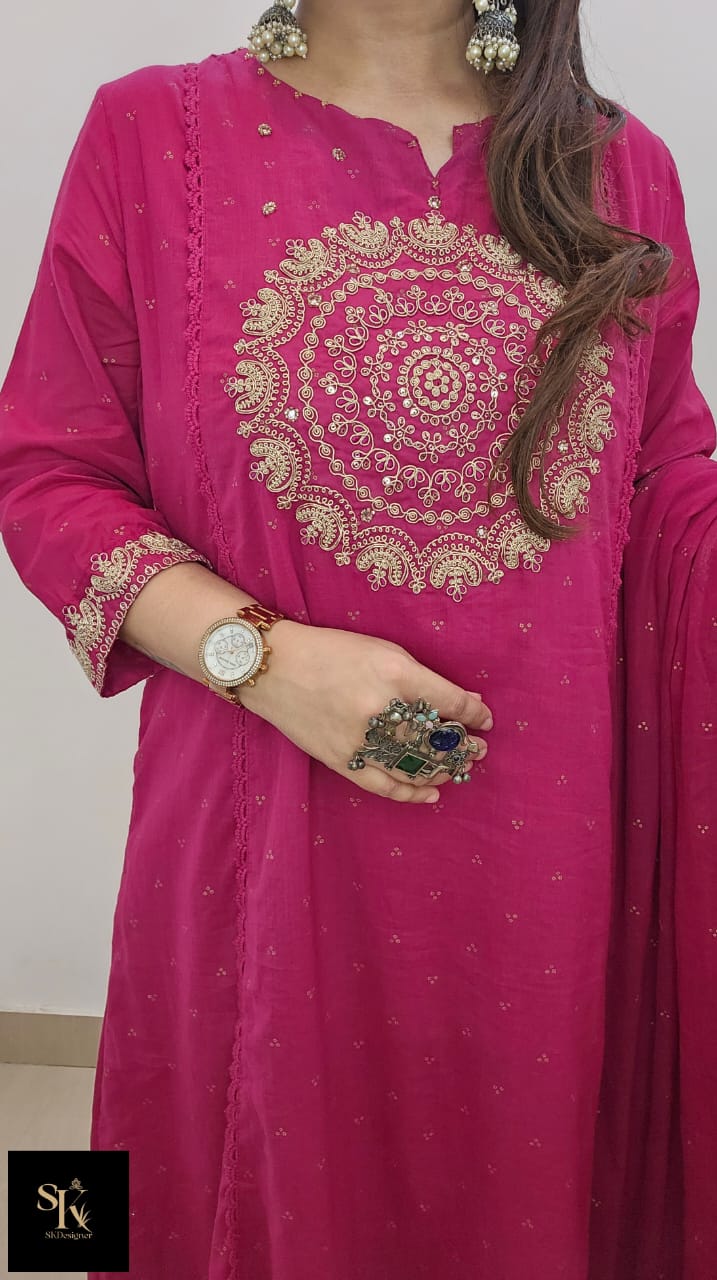 Royal Zari Charm – Mul Cotton Kurta Set (Pink)