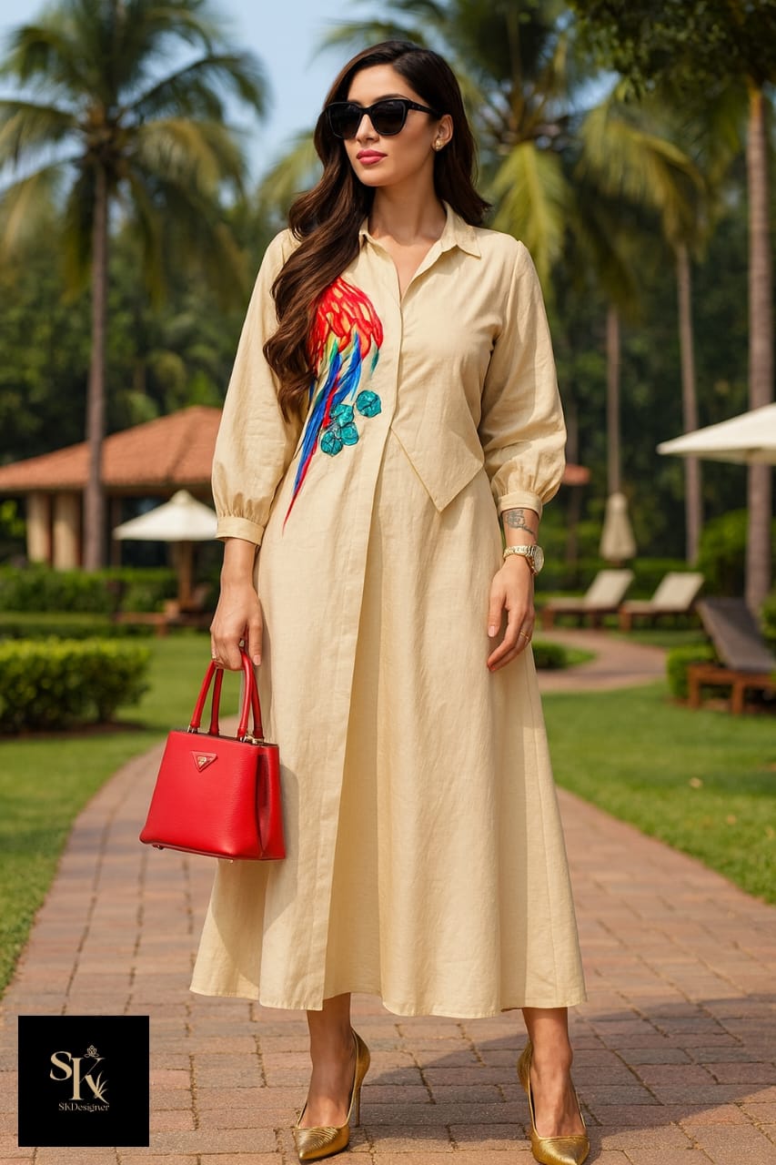 Parrot Luxe Premium Cotton Midi Dress