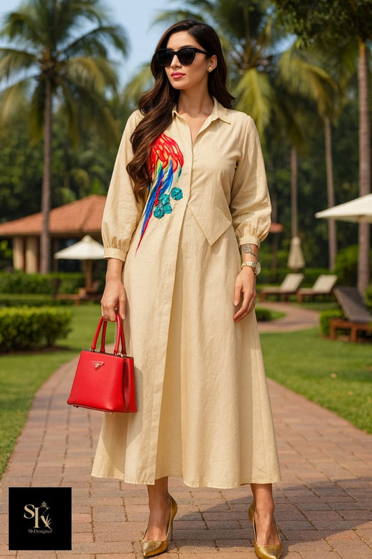 Parrot Luxe Premium Cotton Midi Dress