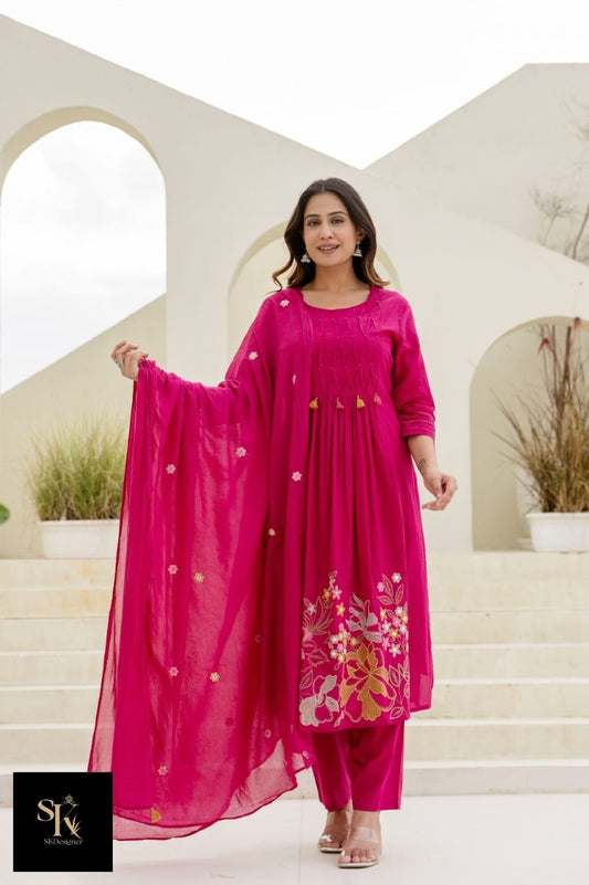 Mul Cotton Tassel Charm Kurta Set (Pink)