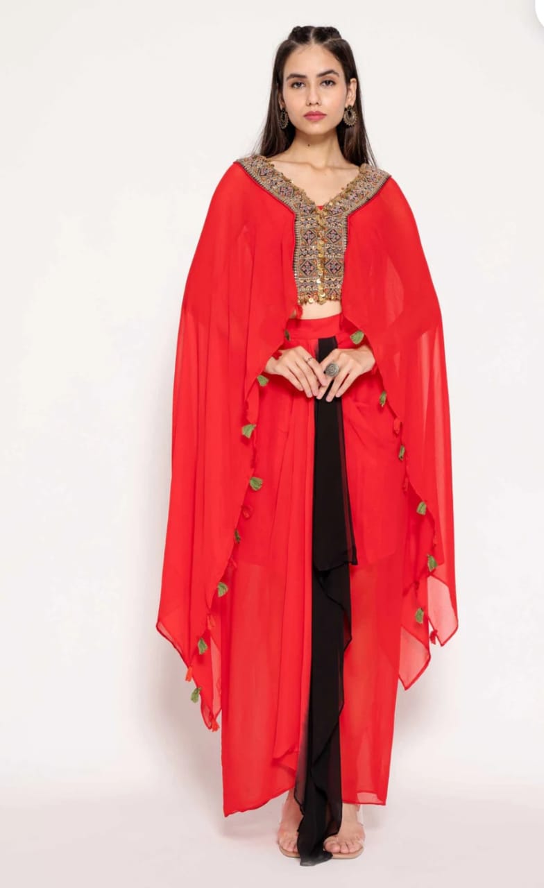 Celeste Charm – Georgette Cape & Drape Skirt Set