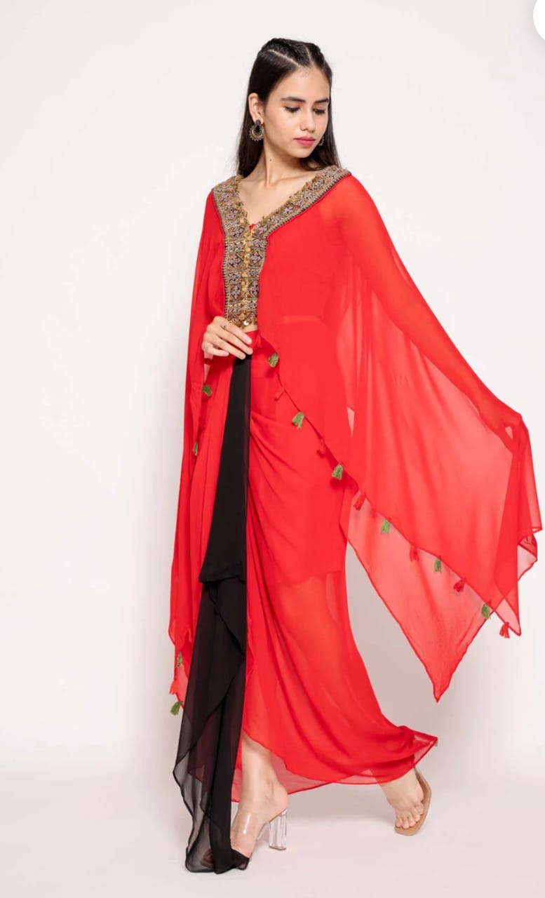 Celeste Charm – Georgette Cape & Drape Skirt Set