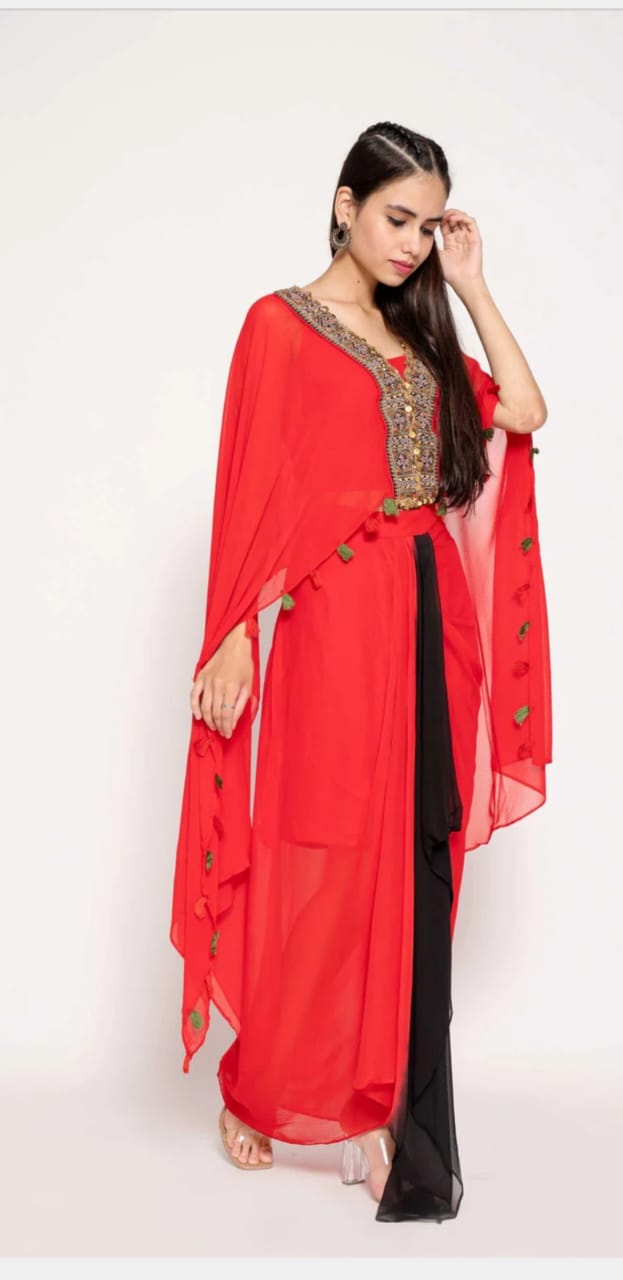 Celeste Charm – Georgette Cape & Drape Skirt Set
