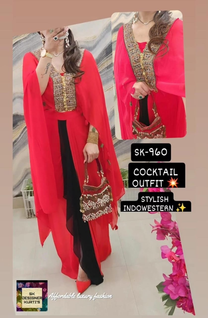 Celeste Charm – Georgette Cape & Drape Skirt Set