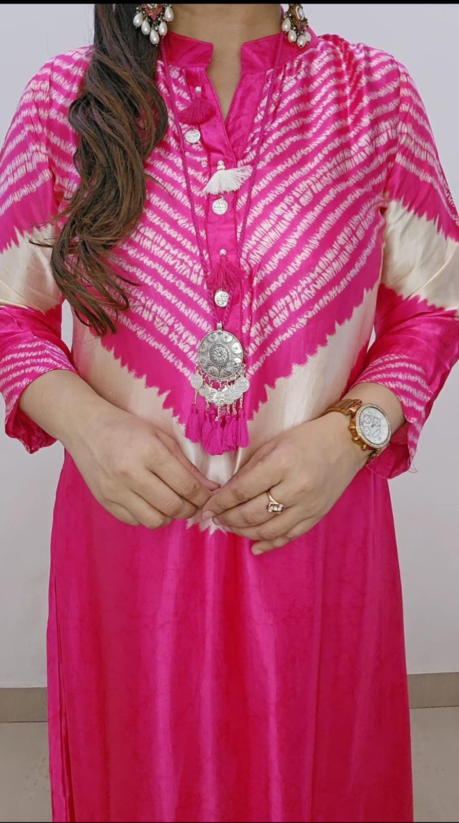 Shibori Charm – Pure Gajji Silk C-Cut Kurta Set (Pink)
