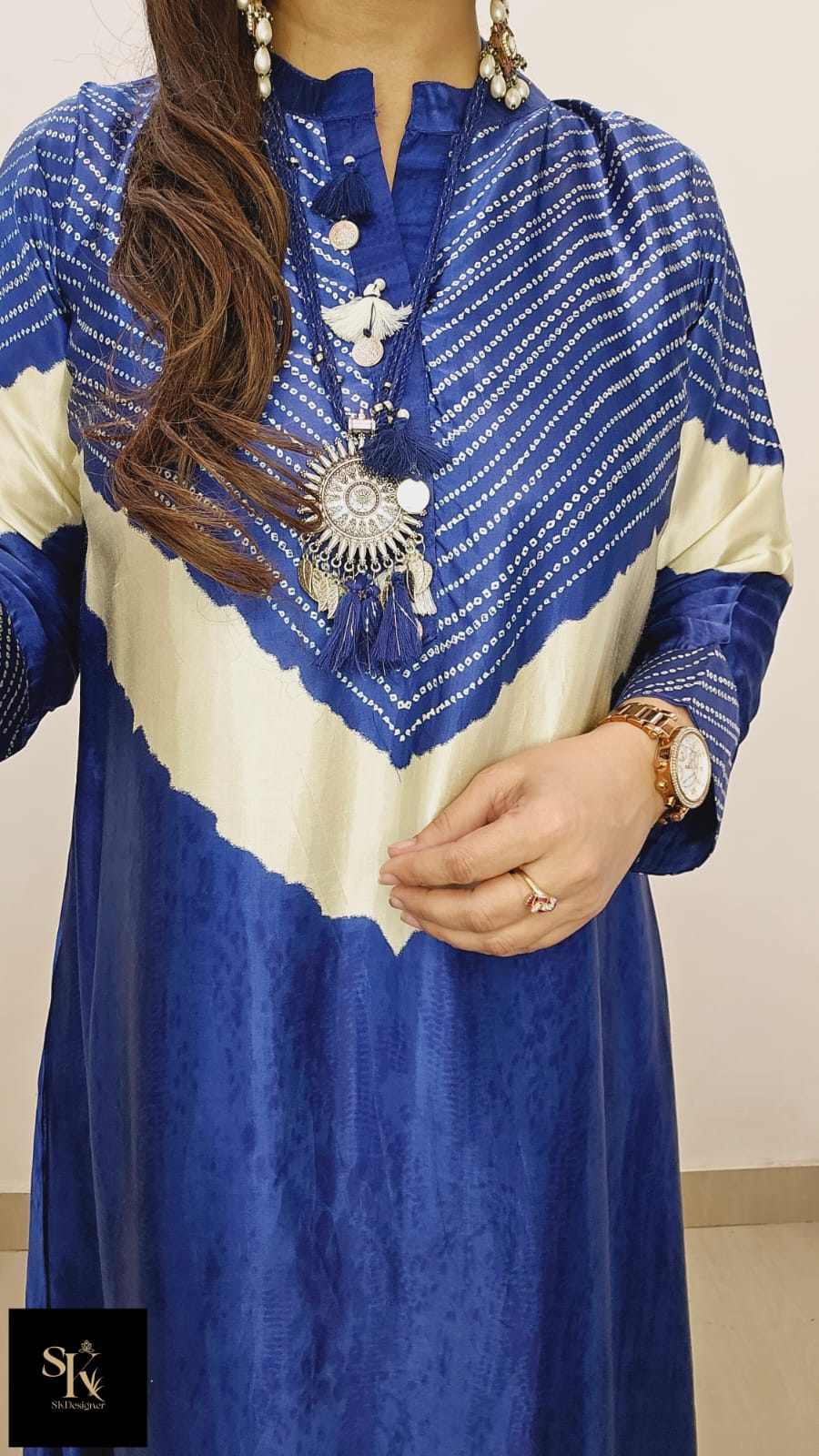 Shibori Charm – Pure Gajji Silk C-Cut Kurta Set (Blue)