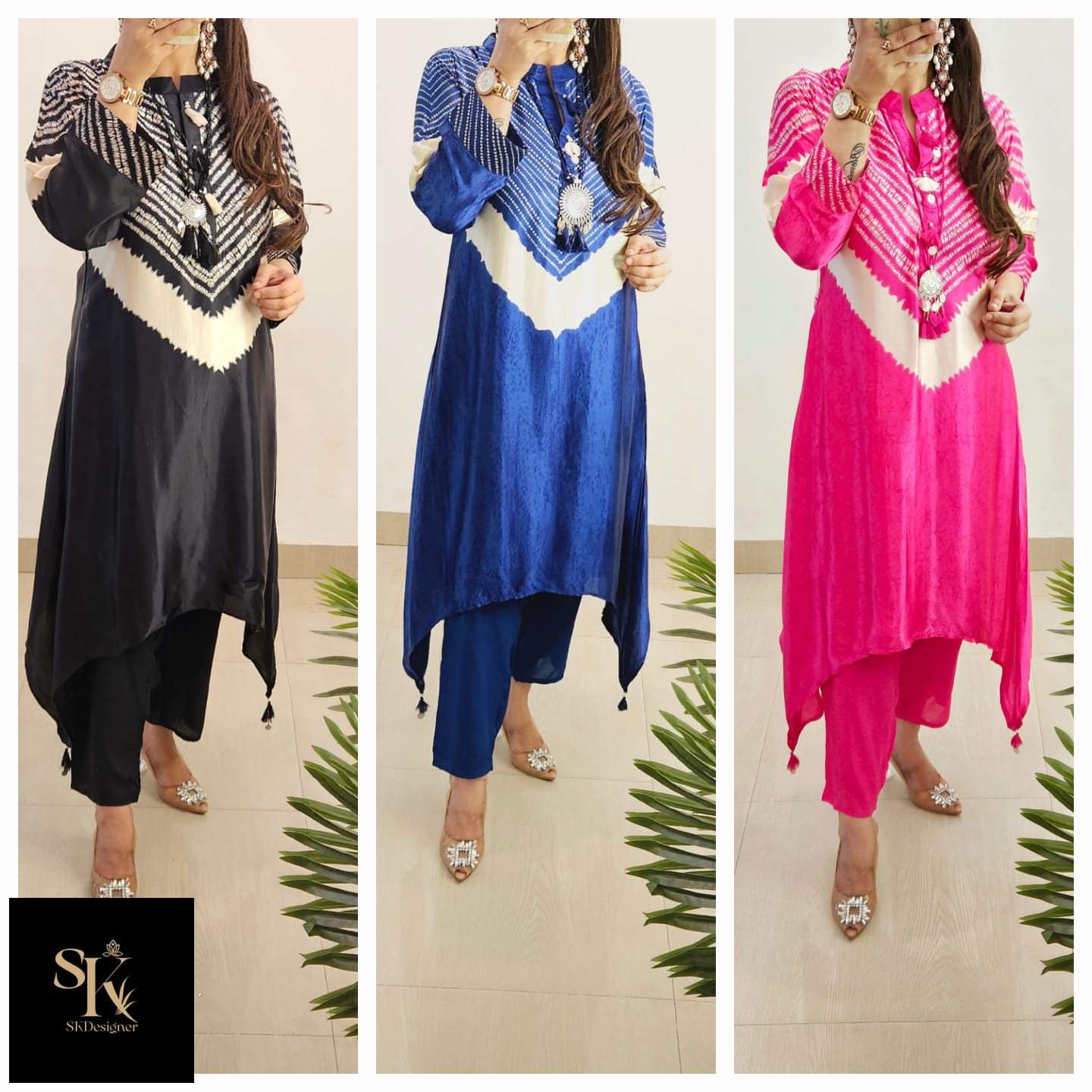 Shibori Charm – Pure Gajji Silk C-Cut Kurta Set (Black)