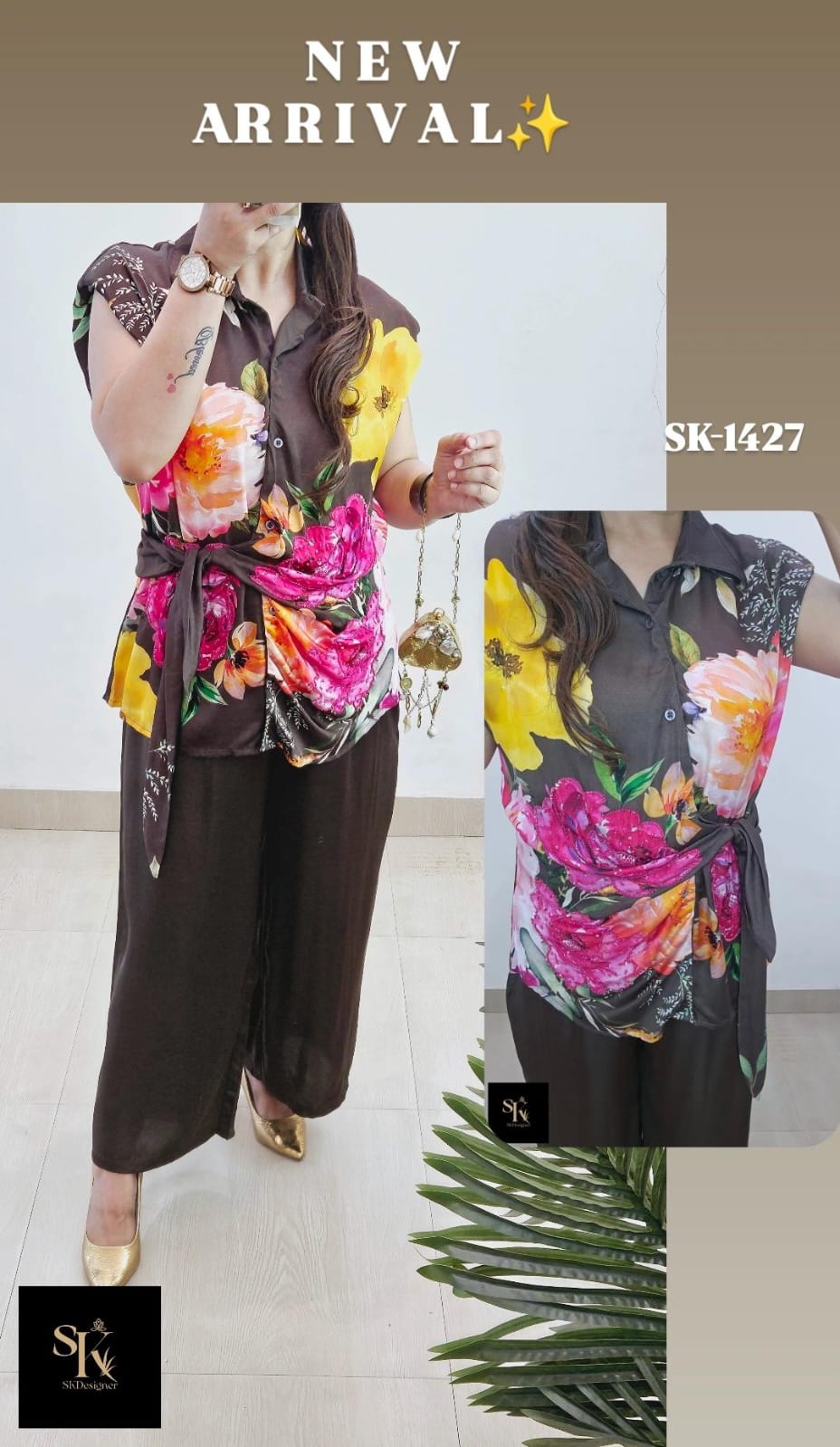 Boutique Luxe Crepe Co-ord Set (Brown)