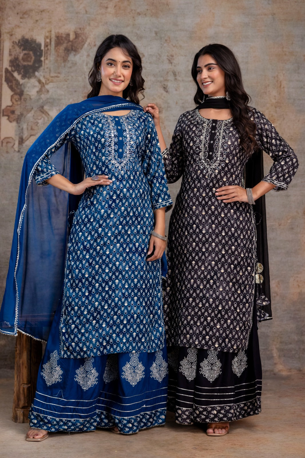 Embroidered Cotton Rayon Sharara Set (Black)