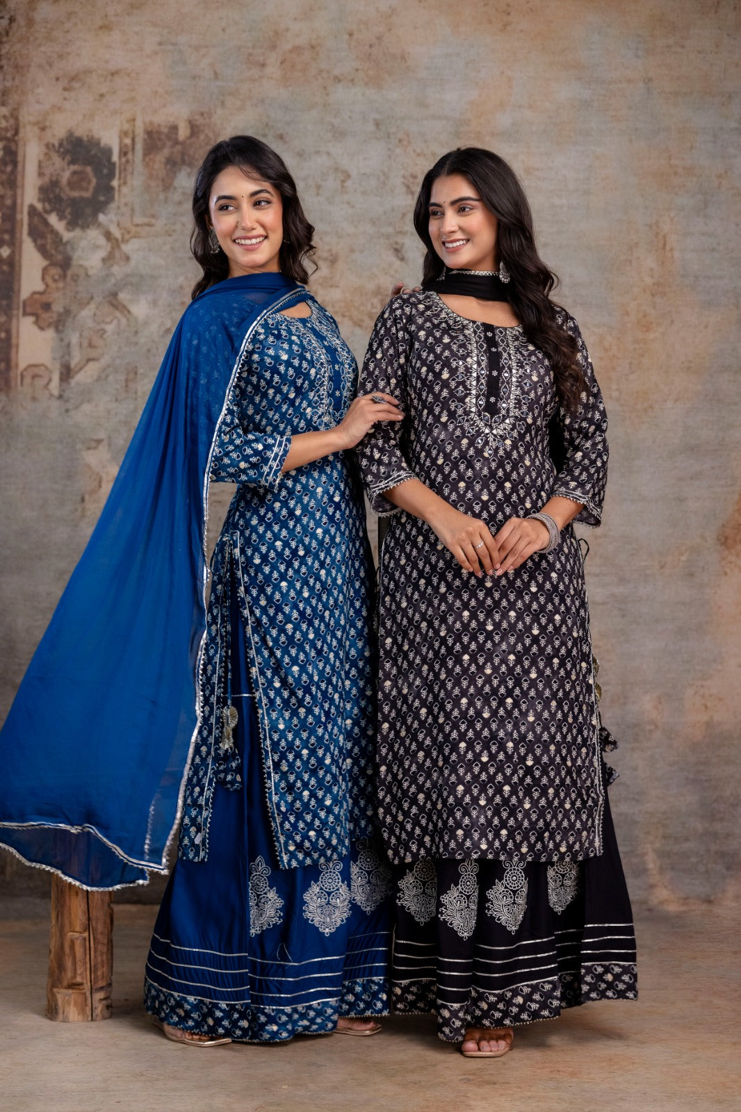 Embroidered Cotton Rayon Sharara Set (Black)