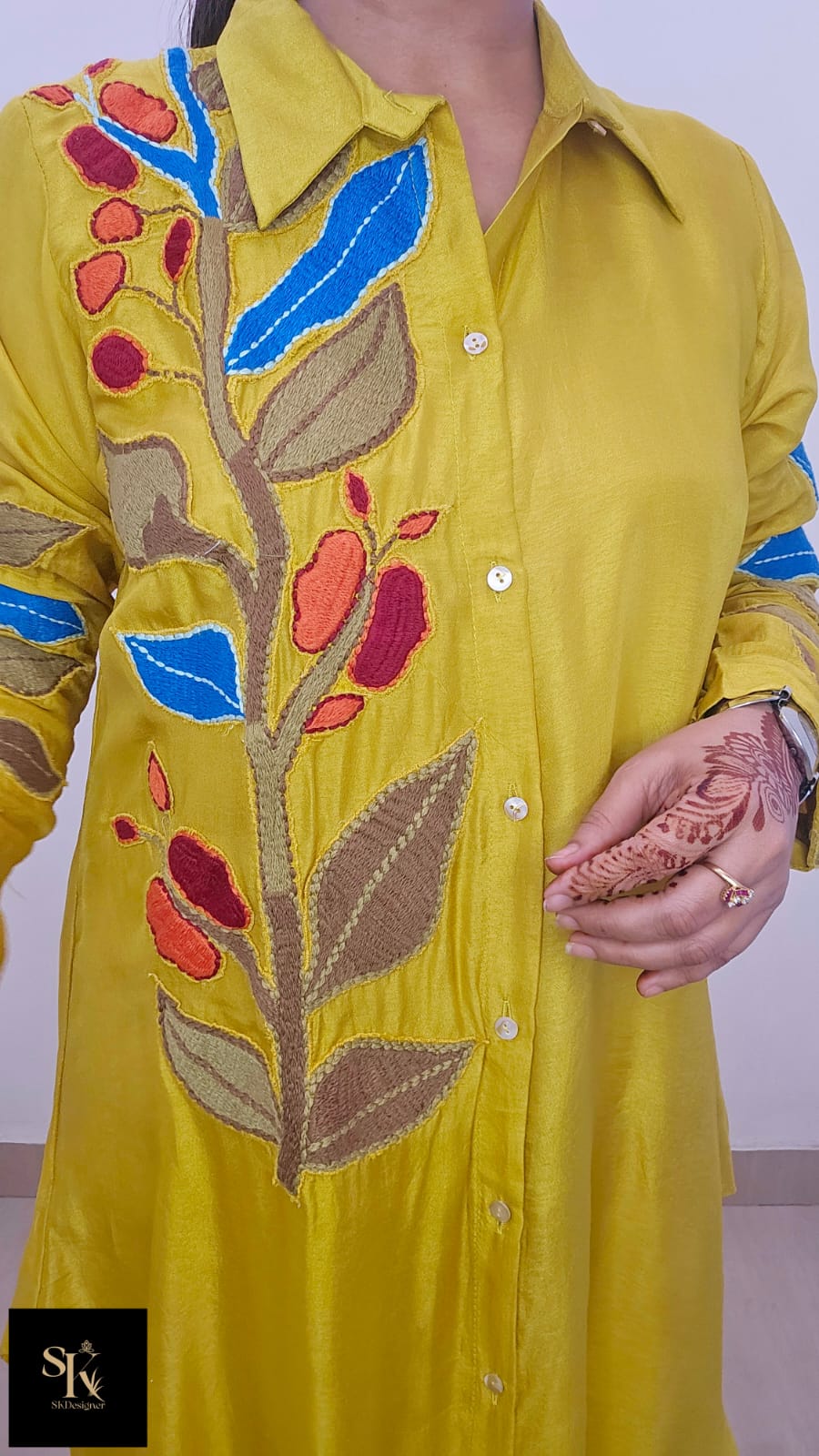 Royal Luxe Russian Silk Appliqué Co-ord Set (Yellow)