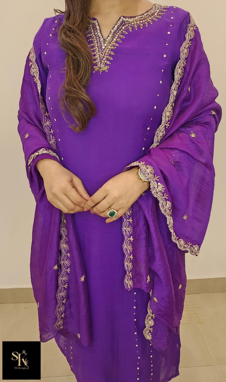 Regal Grace Handworked Mul Chanderi Suit Set