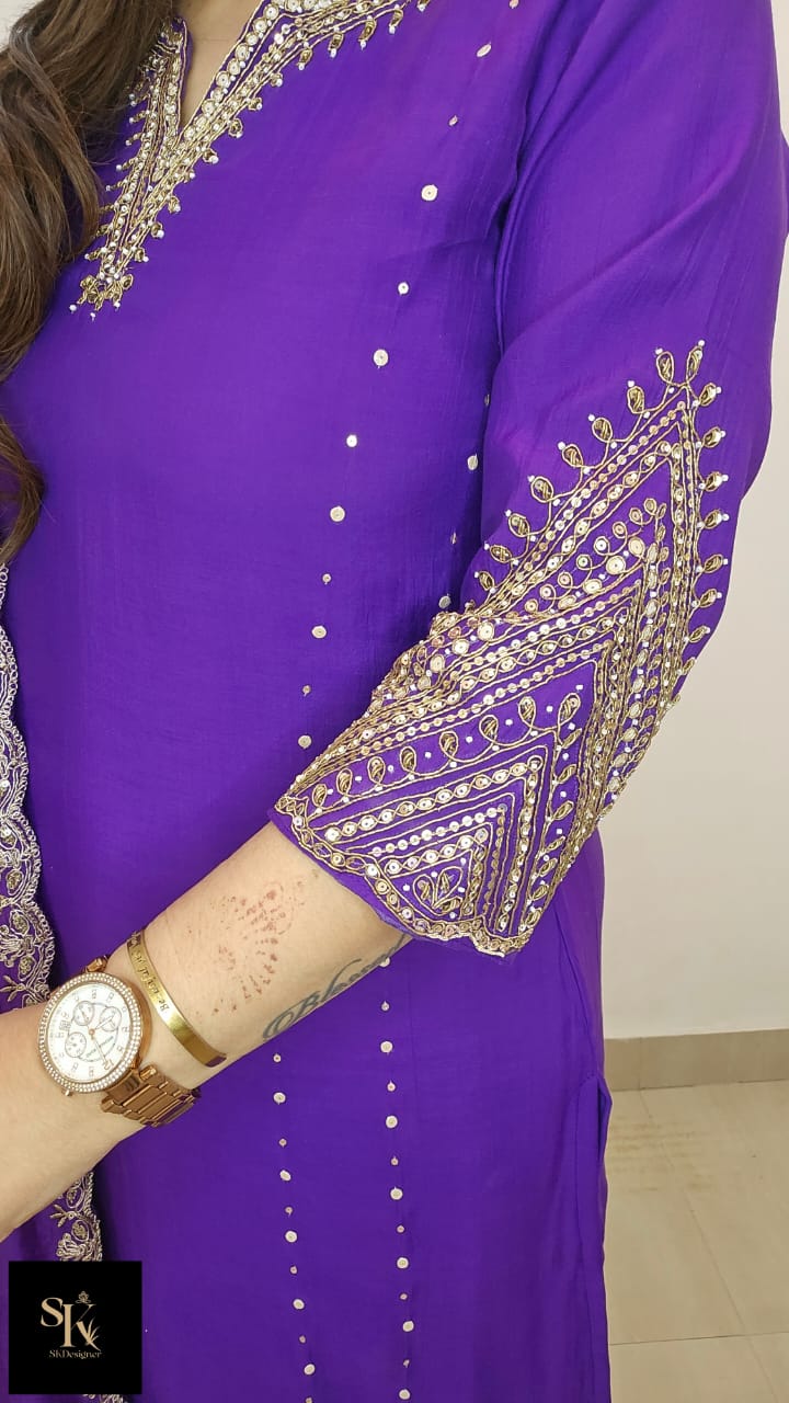 Regal Grace Handworked Mul Chanderi Suit Set