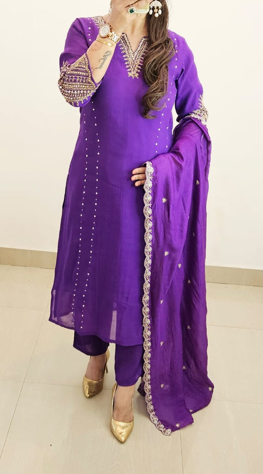 Regal Grace Handworked Mul Chanderi Suit Set