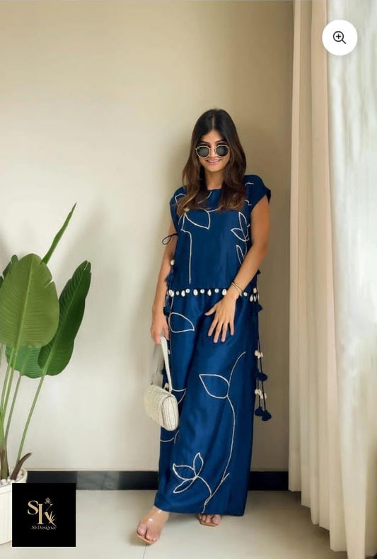 Rani Luxe Pearl & Sequin Co-ord Set (Blue)