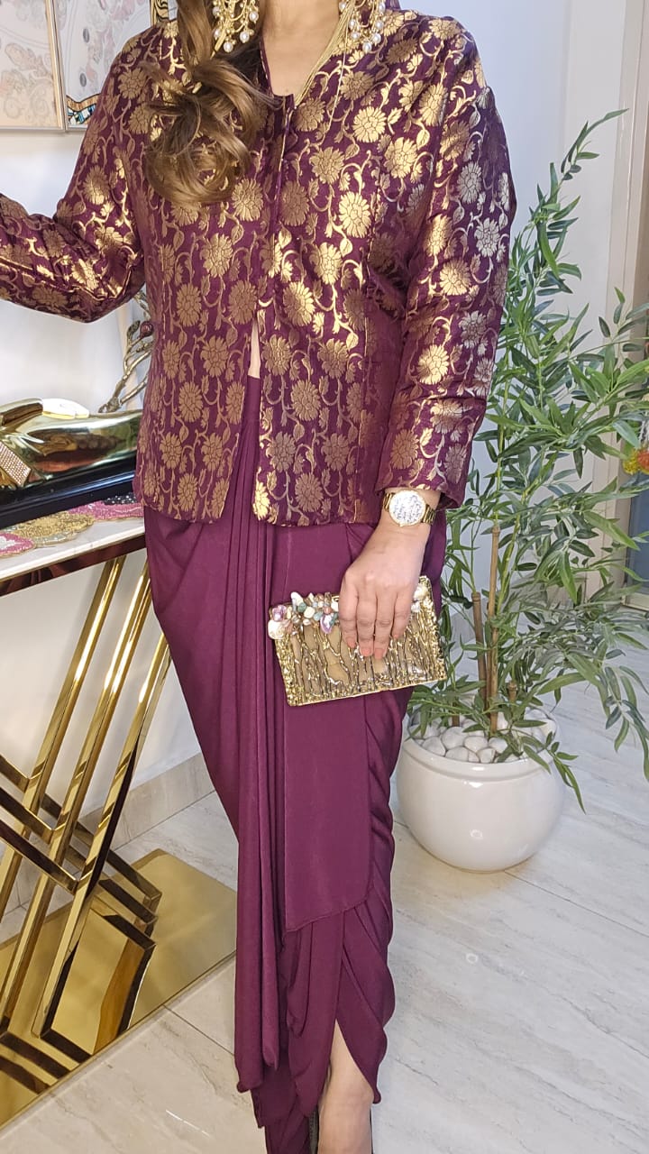 Royal Brocade Drape Luxe Set (Wine)