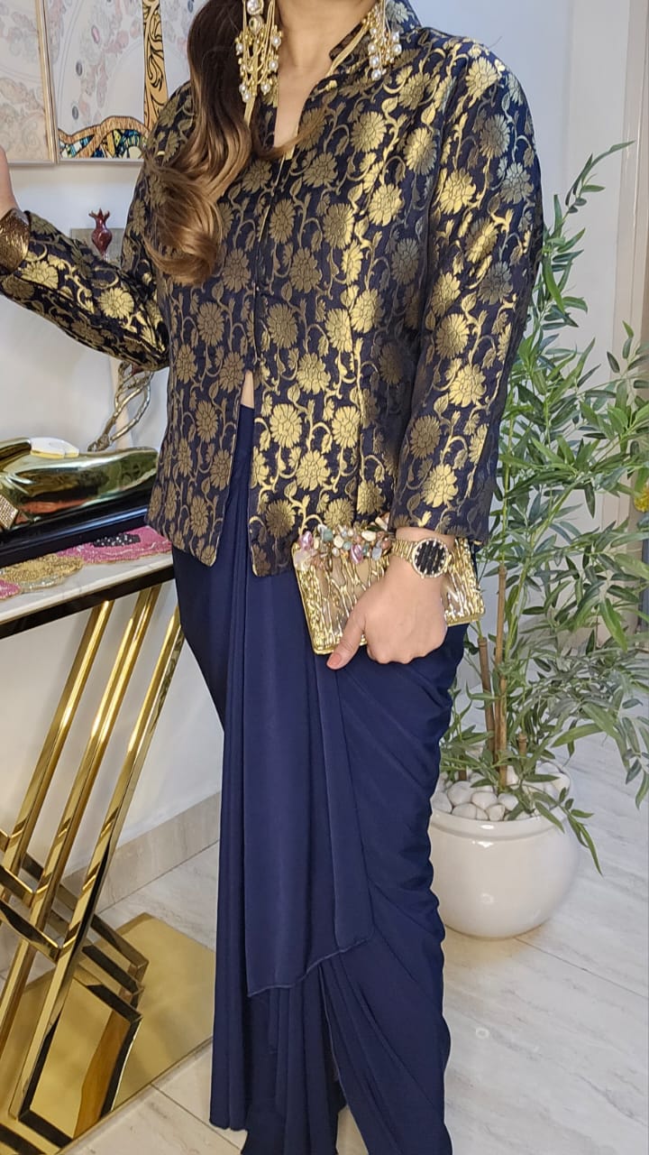 Royal Brocade Drape Luxe Set (Blue)