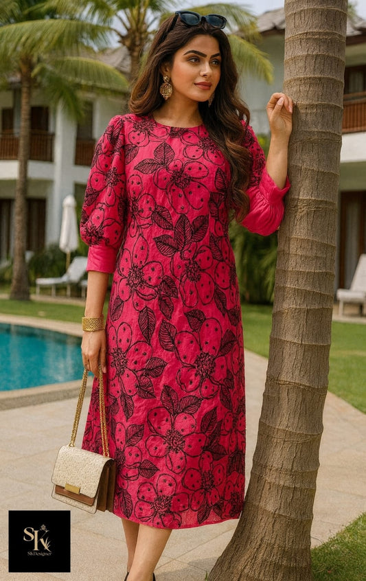 ROYAL PEARLÉ EMBROIDERED SILK DRESS