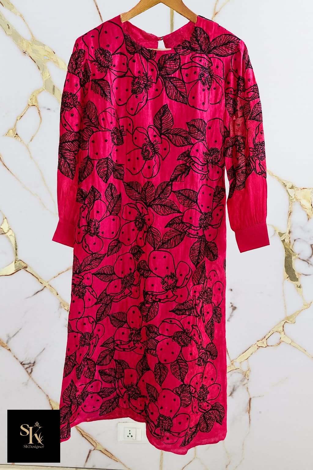 ROYAL PEARLÉ EMBROIDERED SILK DRESS