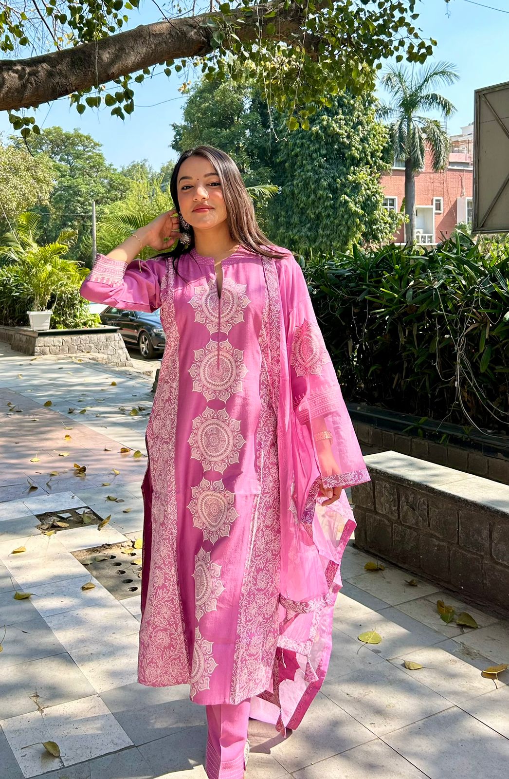 Summer Grace Patchwork Kurta Set (Pink)