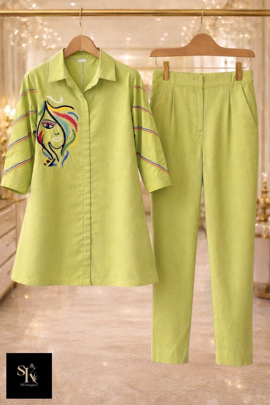 Summer Luxe Embroidered Co-ord Set (Green)