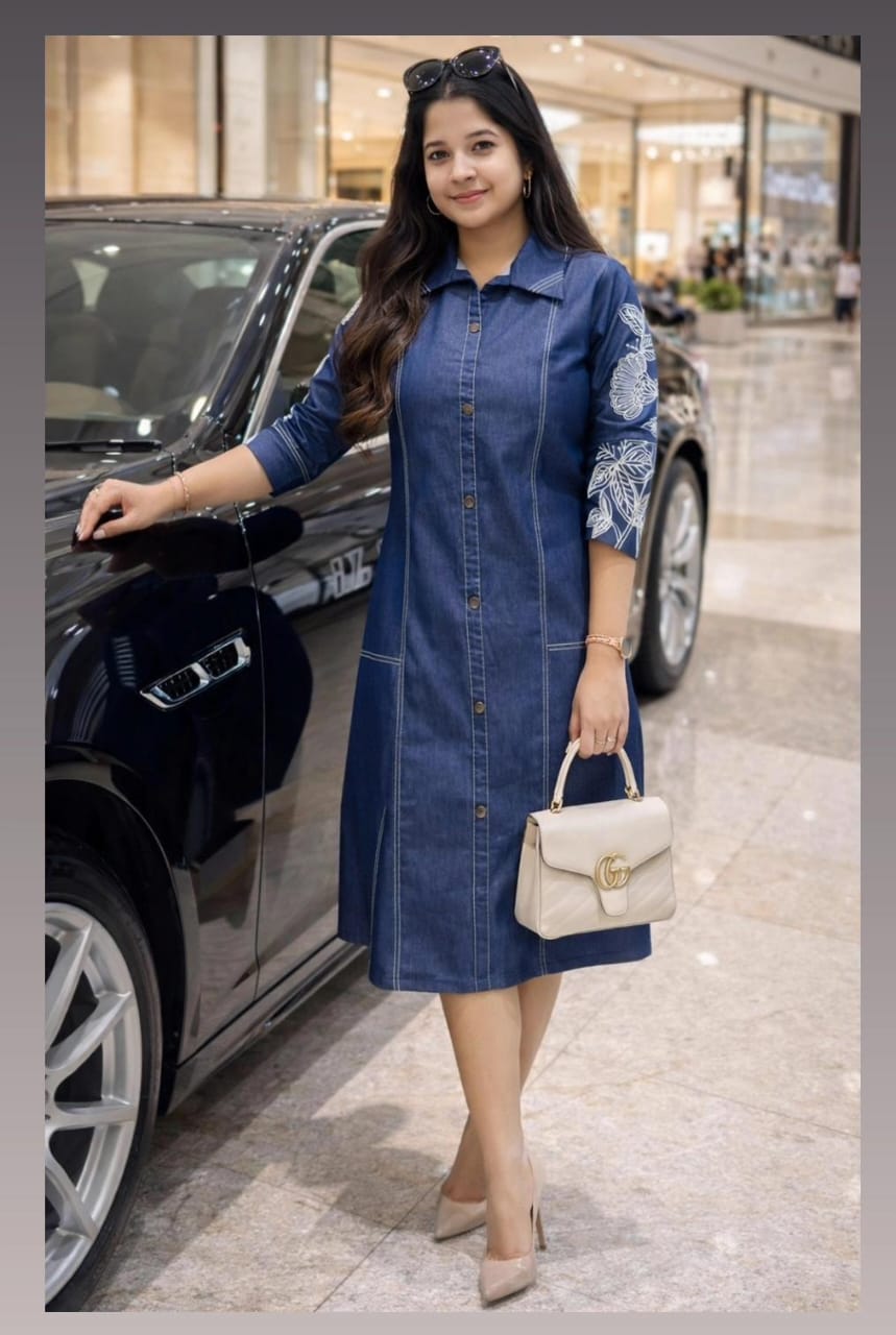 Indigo Charm Denim Midi Dress