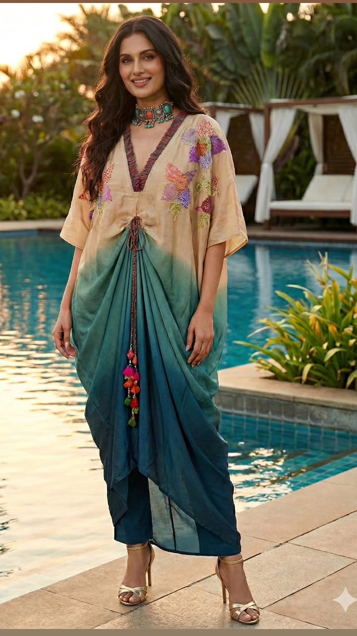 Sunset Carnival Russian Silk Kaftan Set