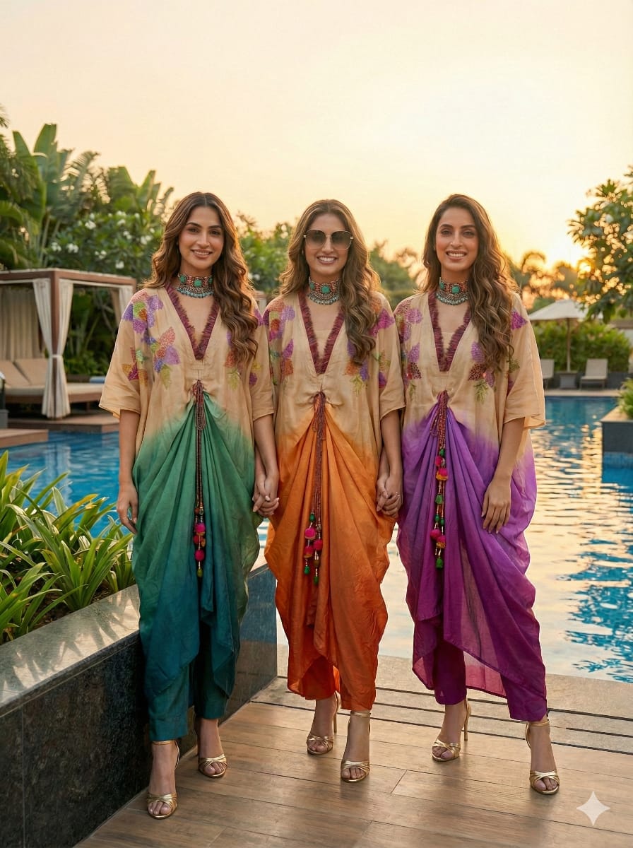 Sunset Carnival Russian Silk Kaftan Set