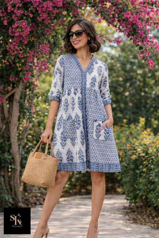 Boho Breeze Block Print Cotton Dress