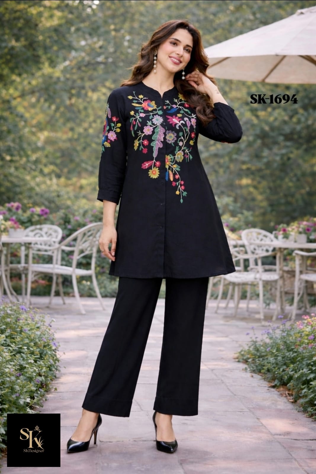 Classy Noir Embroidered Muslin Co-ord Set