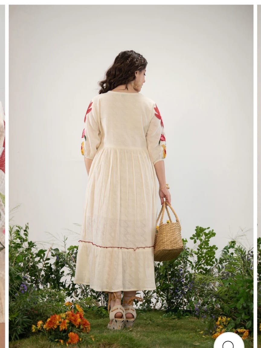 Ivory Bloom Embroidered Midi Dress