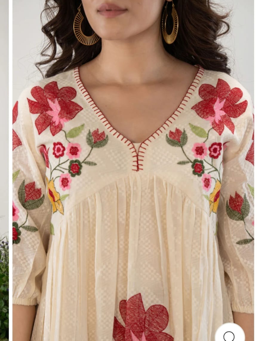 Ivory Bloom Embroidered Midi Dress