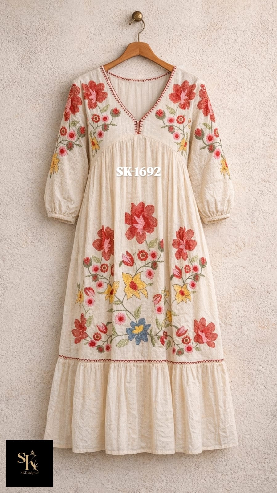 Ivory Bloom Embroidered Midi Dress