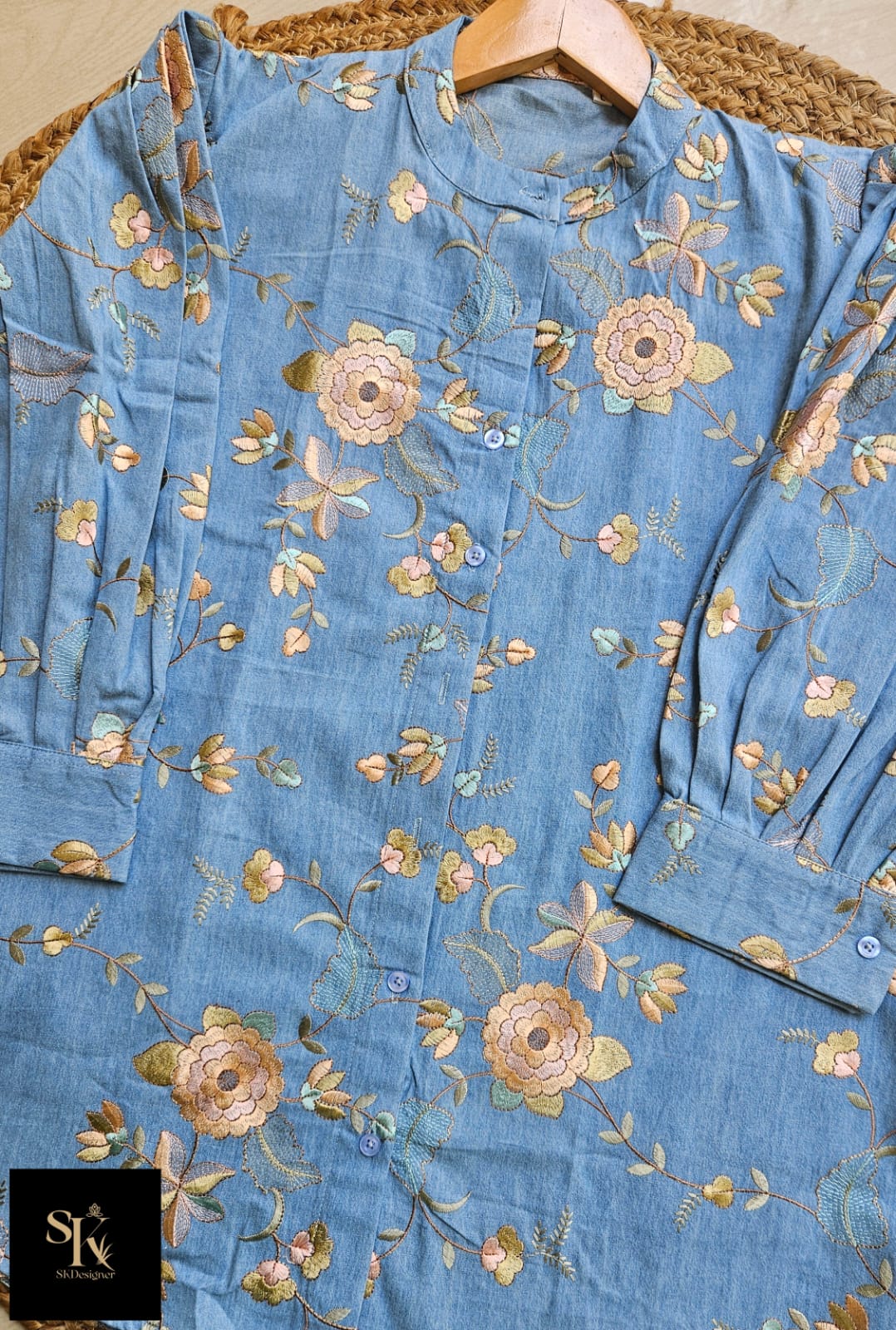 Denim Bloom Embroidered Shirt