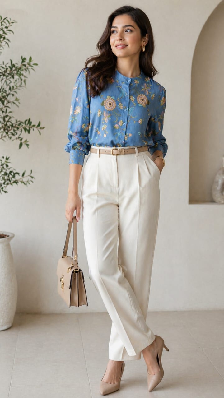 Denim Bloom Embroidered Shirt