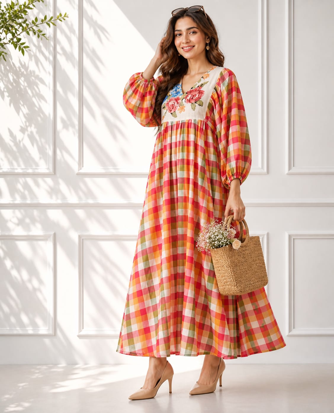 Vibrant Checks Bloom Midi