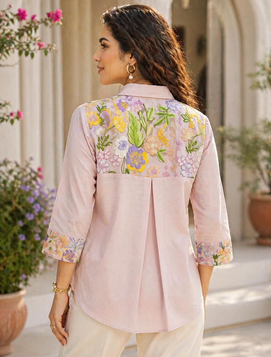 Summer Statement Embroidered Shirt (Pink)