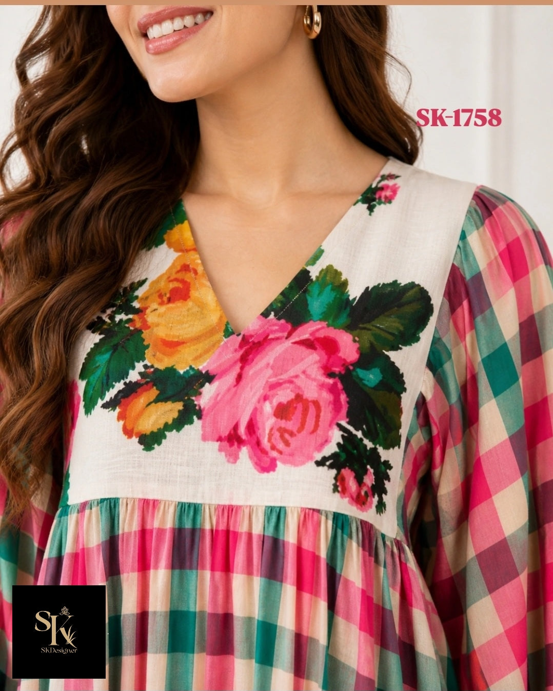 Checks Bloom Midi Dress