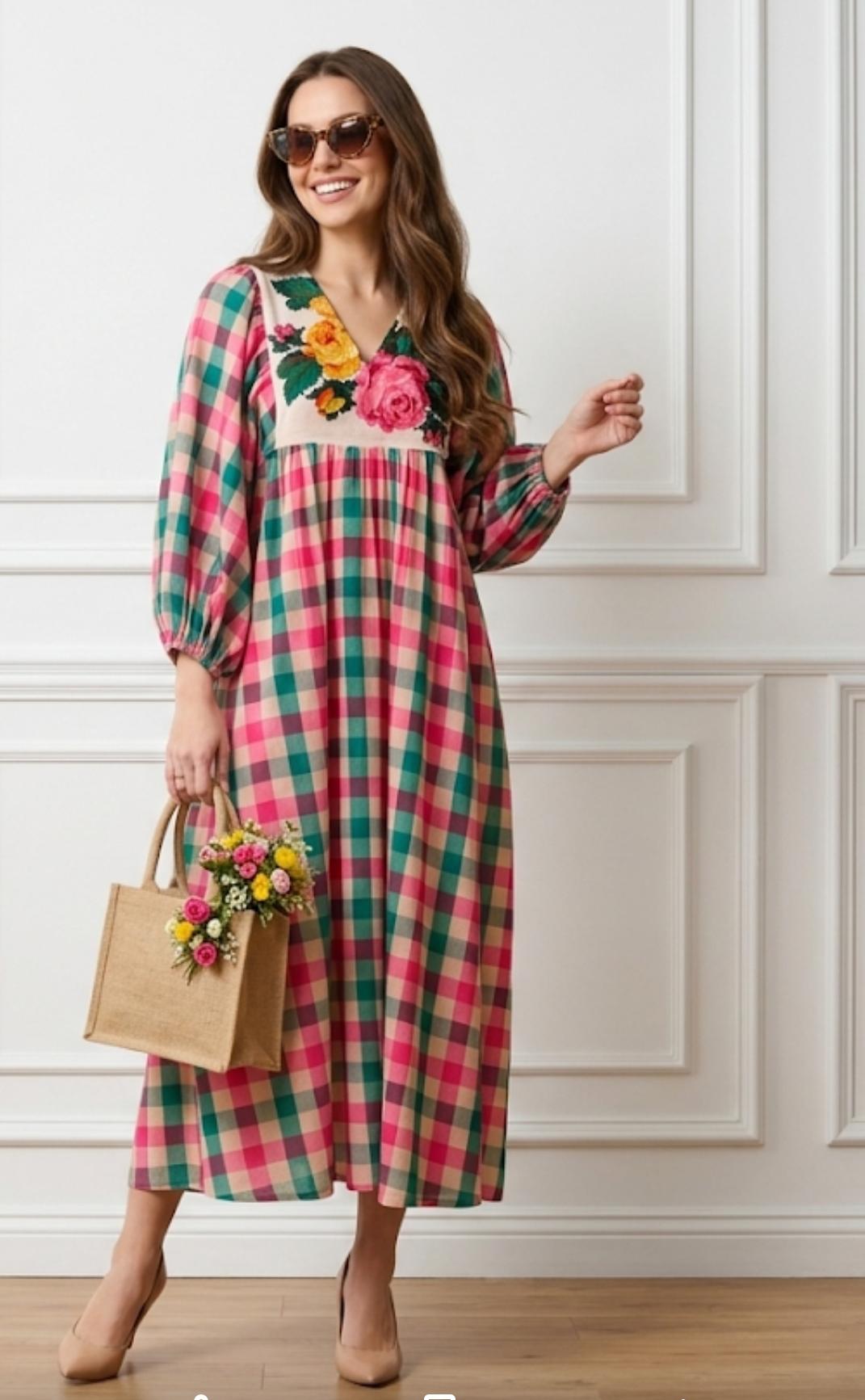 Checks Bloom Midi Dress