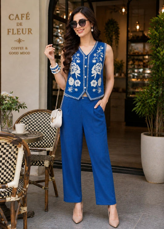 Ivory Bloom Cotton Co-ord (Blue)