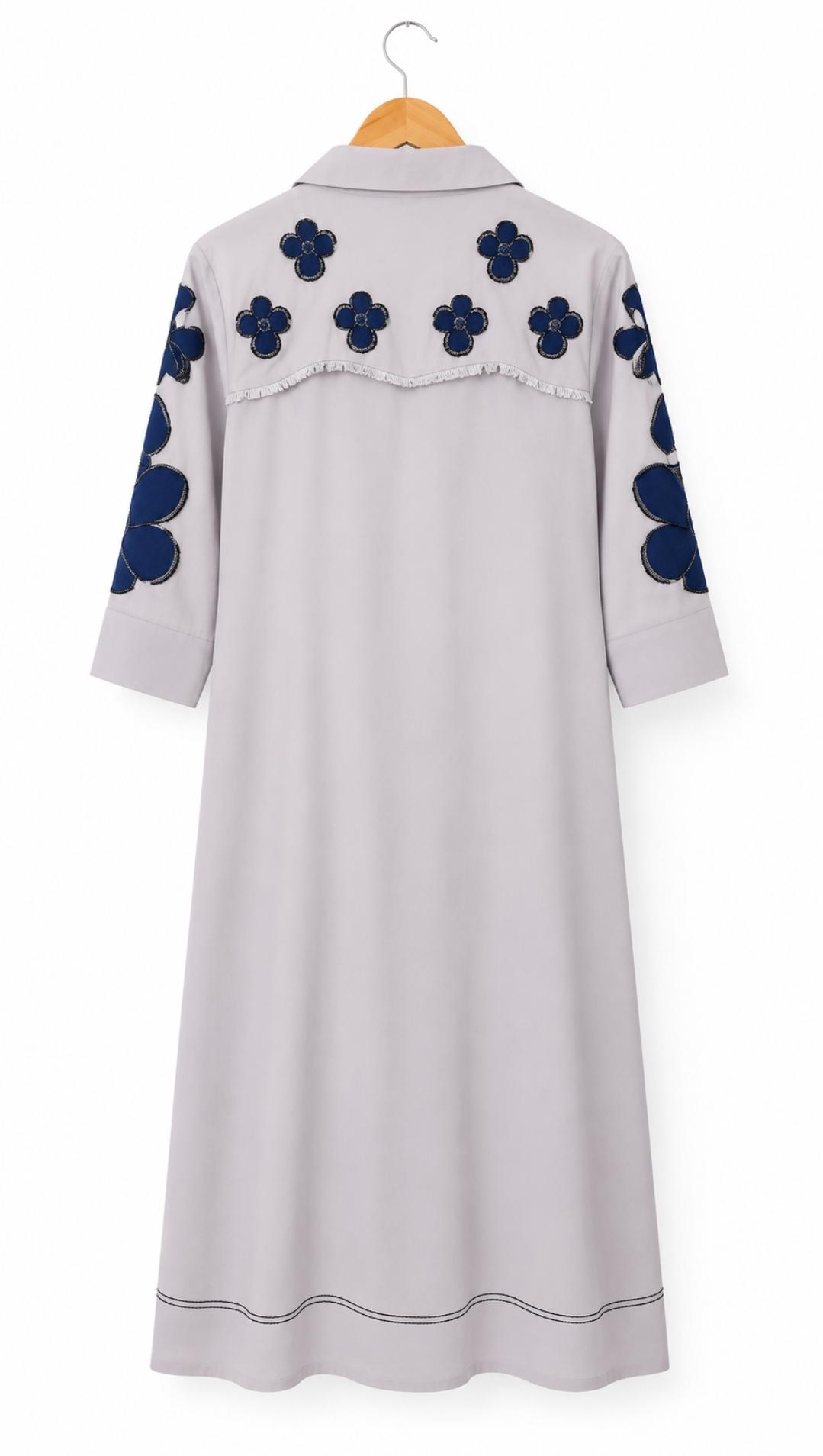 Denim Luxe Bloom Dress (Light Grey)