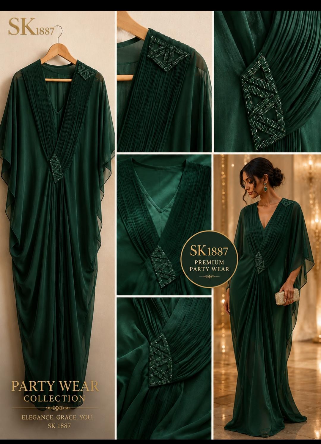 Noor Embellished Kaftan Dress (Green)