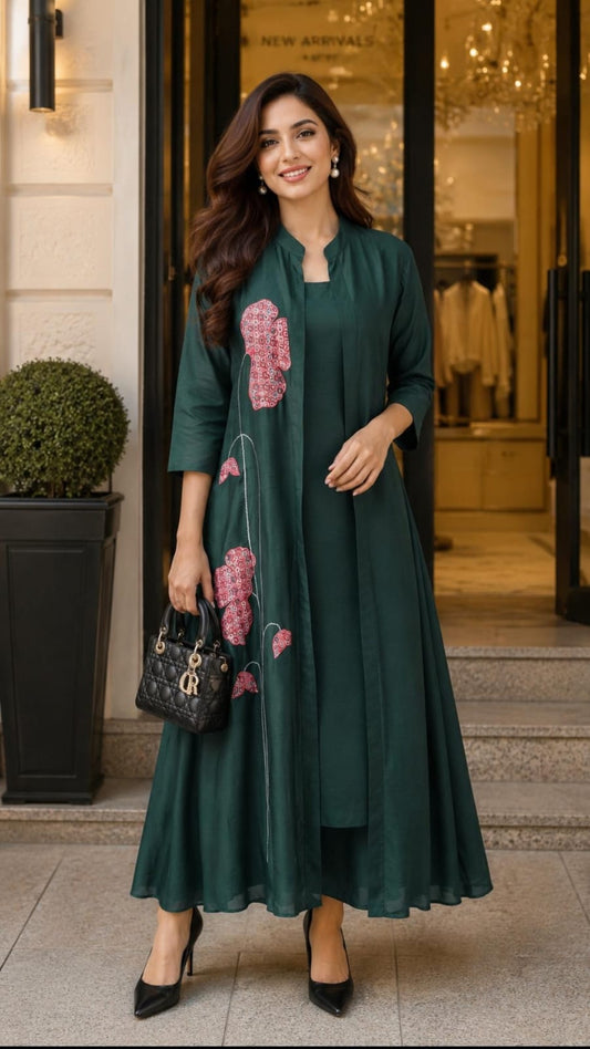 Azure Luxe Layered Dress Set (Green)