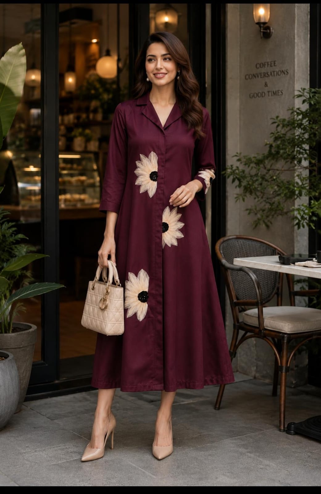 Blossom Elegance Party Dress (Wine)