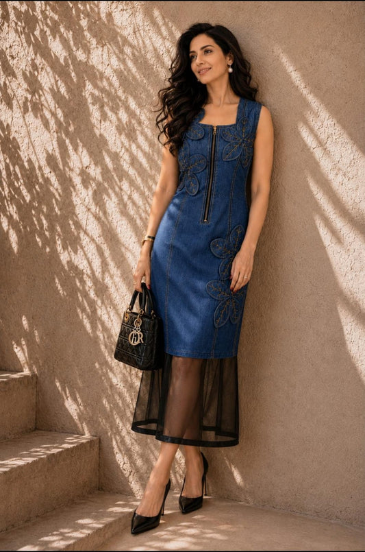 Statement Bloom Denim Dress