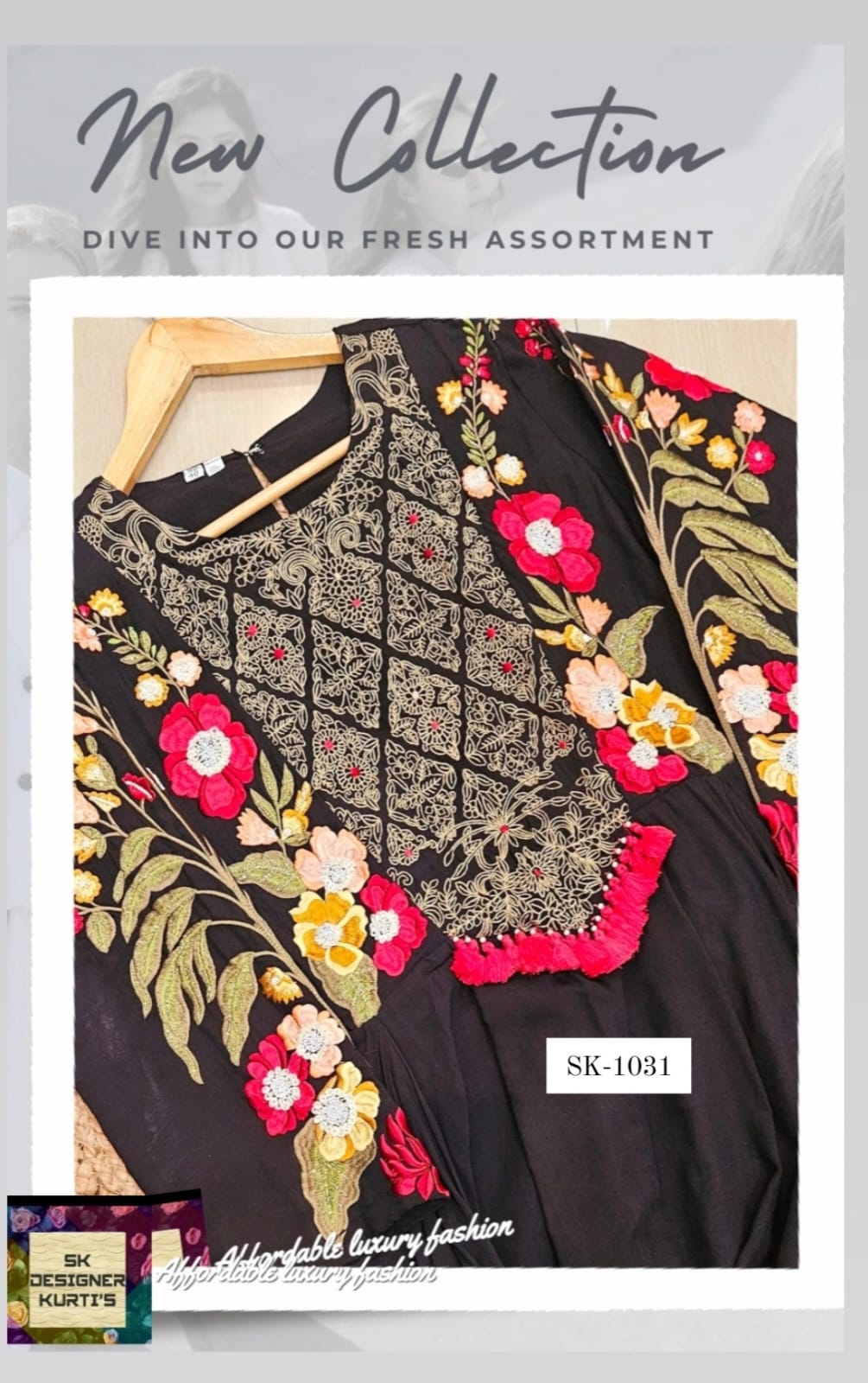 Midnight Elegance Embroidered Cotton Gown