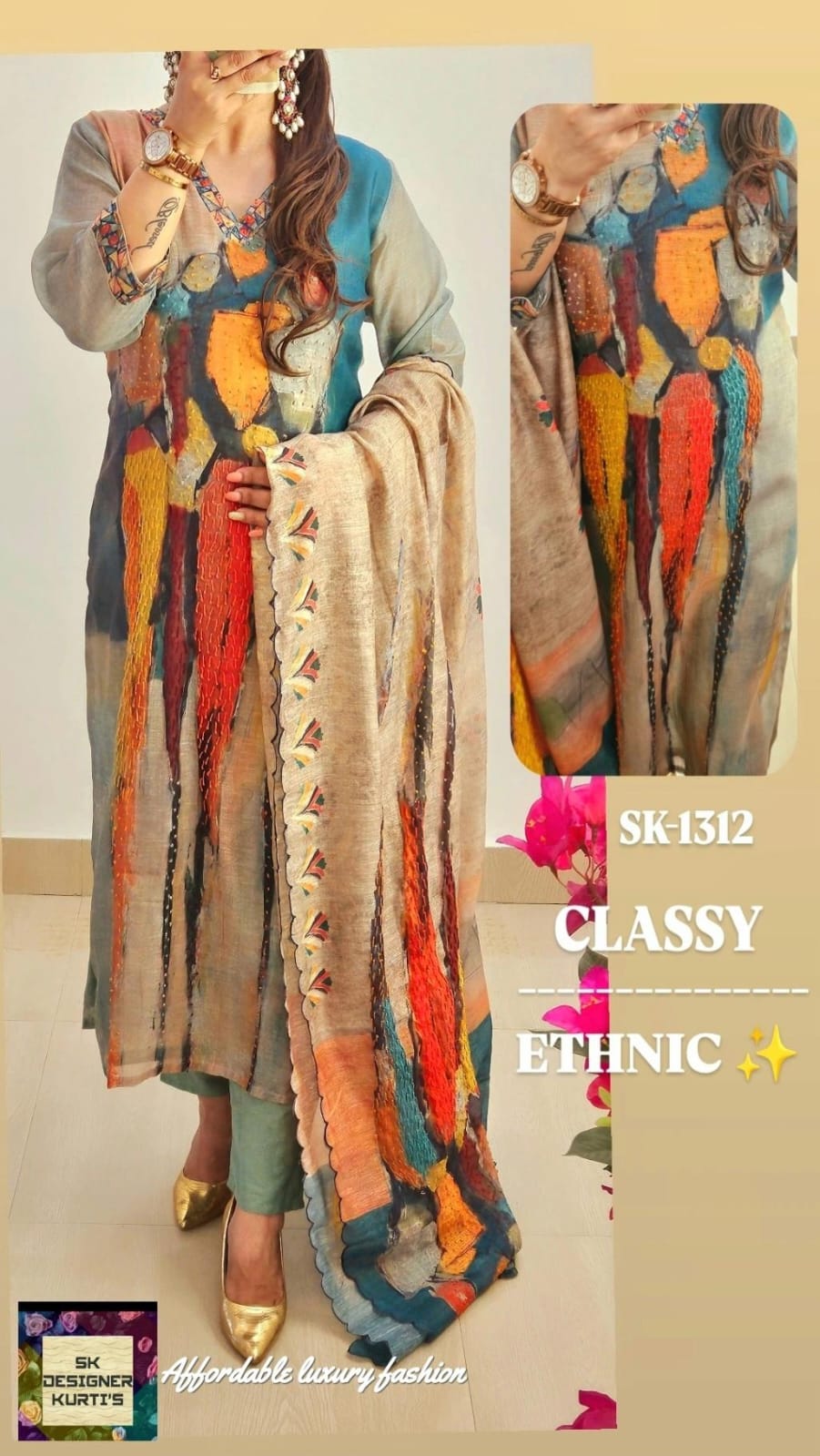 Silken Elegance – Chanderi Threadwork Ensemble